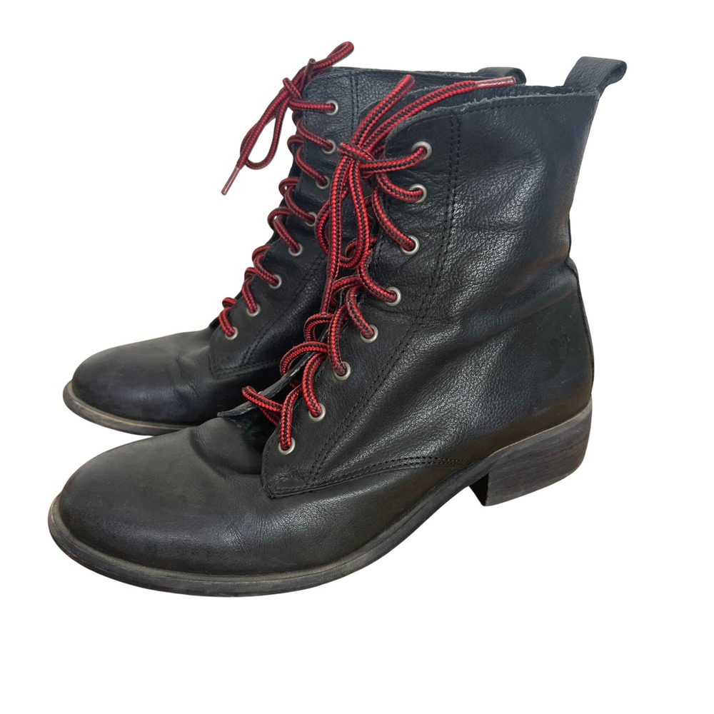 Black Leather Lace Up‎ Combat Boots Made in Portugal Size 38 US 7